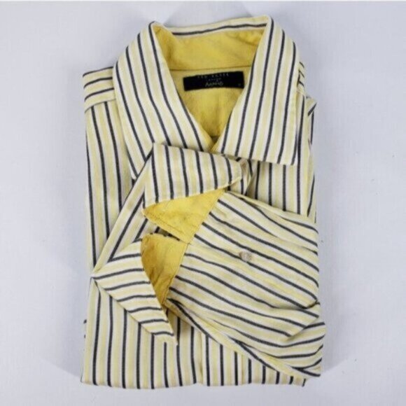 Ted Baker London Men's White Yellow Blue Striped Button Up Shirt Sz 17 Flip Cuff - Picture 3 of 13